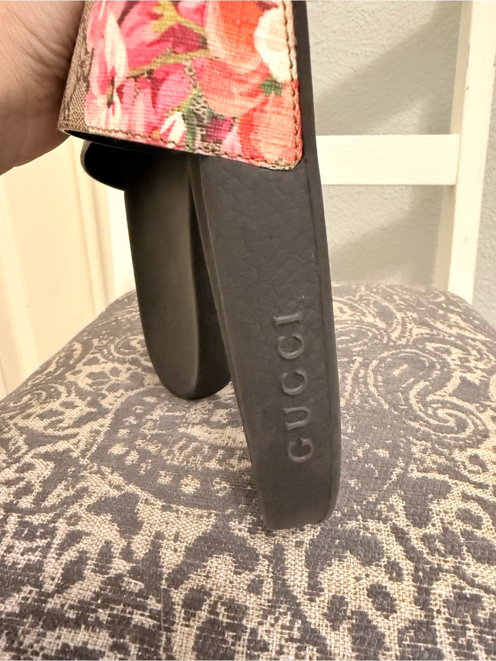 GUCCI Bloom Floral Canvas Black Slide Sandals - size 37 - Picture 5 of 6